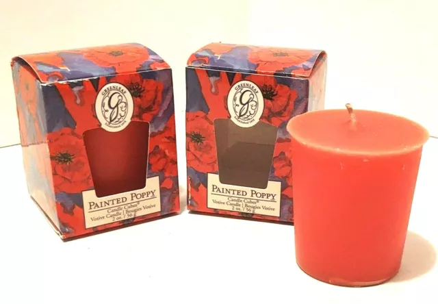 Greenleaf Painted Poppy scented Votives lot 2 candle cube New
