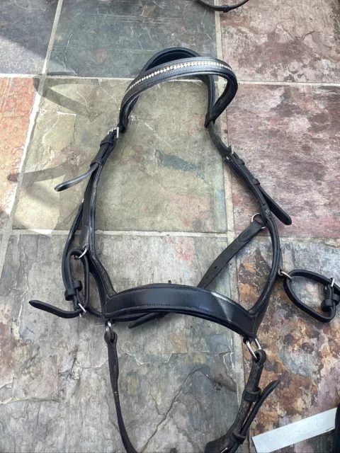 Black Rambo Micklem Diamanté Competition Bridle Large Horse Diamanté Browband