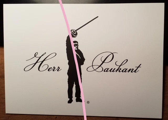 Herr Paukant - Mensur - Schläger - Paukbrille / Werbe Karte - Studentika