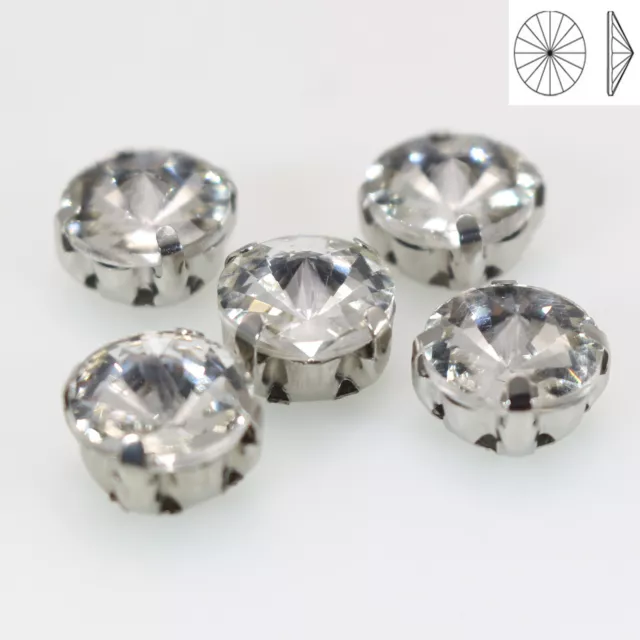 50 Silver Clear Crystal Rivoli Rhinestones Gems Rose Montees 8mm Sew on Beads