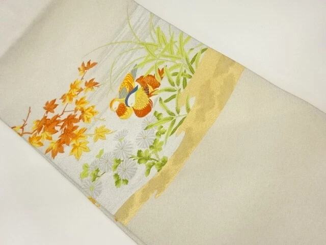 6470810: Japanese Kimono / Vintage Nagoya Obi / Woven Mandarin Ducks & Chrysanth