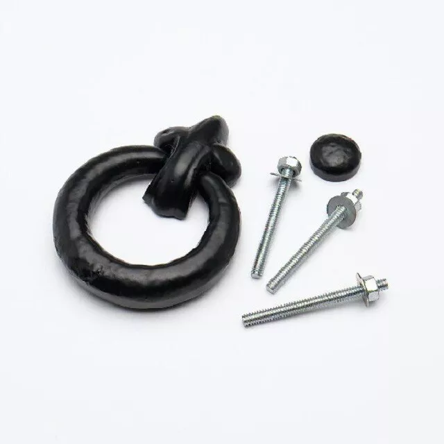 Résistant Antique Noir Anneau Style Rustique Porte Heurtoir Avec Fixations 125mm