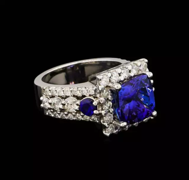 Fine Cushion Cut Natural Blue 5.00CT Sapphire & Shiny White CZ Halo Wedding Ring