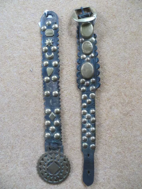 2 HORSE BRASS STRAPS + LOTS OF STUDS DECORATION heavy horse harness agriculture