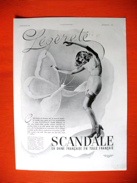 Publicite De Presse Scandale Gaine En Tulle Francais Legerete Papillon Ad 1940