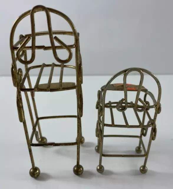 Vintage 2 Miniature Dollhouse Metal Brass 3.75 in 2.75 in tall Baby High Chairs 3