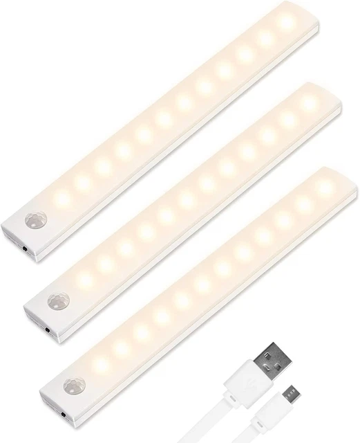 MOTION SENSOR CABINET Lights 12 LED Auto On-Off Night Light 3 Pack £13. ...