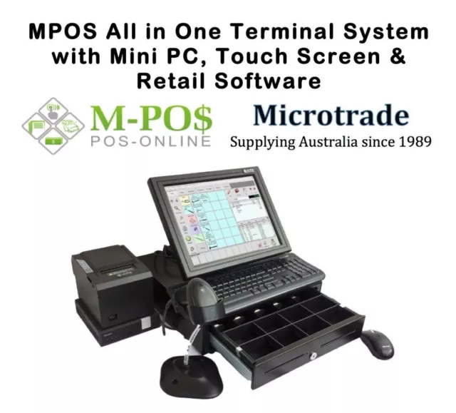 POS System, Mini Point of Sale PC. Retail software, printer, cash draw, scanner.