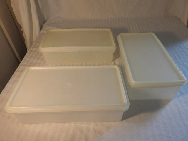VINTAGE TUPPERWARE RECTANGLE Containers w/ Lids, Set of 3, 677-1, 677-2 ...