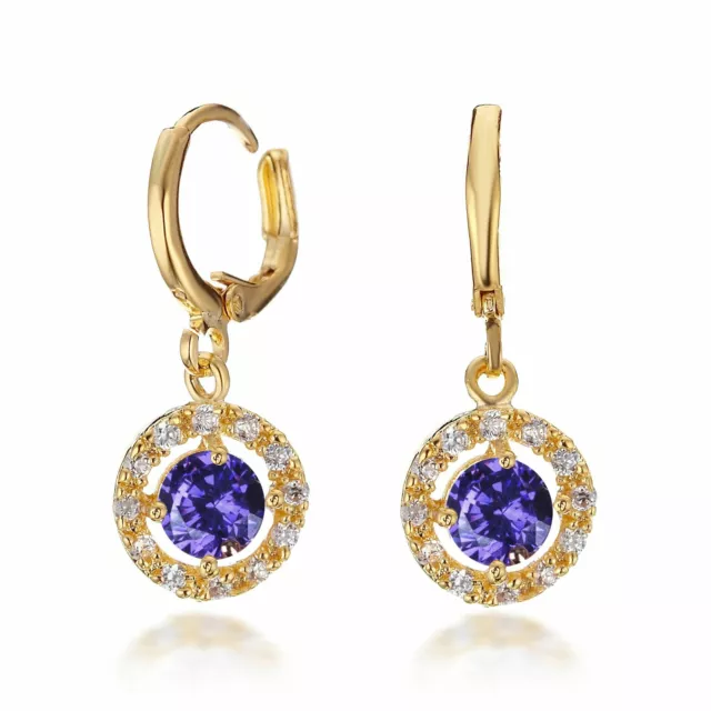 Women 18K Gold Filled Amethyst Emerald Ruby Crystal Dangle Earrings 188USANNA