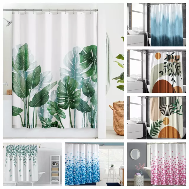 Bohemia Leaves Extra Long Shower Curtain Bathroom Waterproof Fabric With Hooks