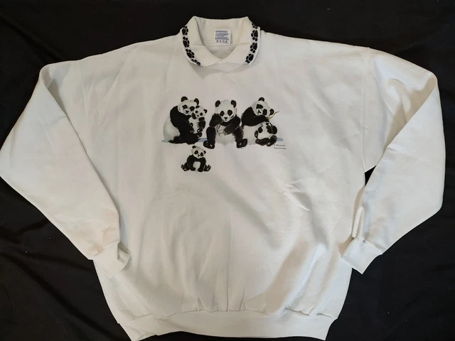 90's Vintage Pandas by Pfeiffer Dolphin Shirt Co. Collared Sweatshirt Sz XXXL