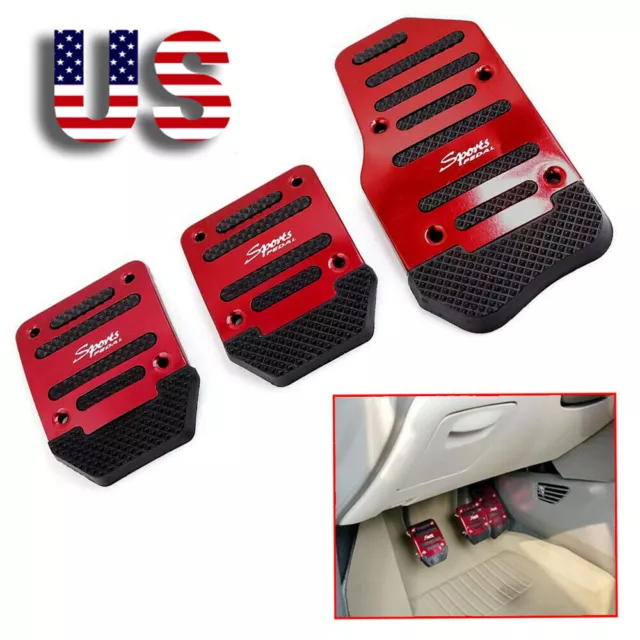 3× Red Car Foot Throttle Brake Clutch Pedals Pad Cover Trim Interior Accessories