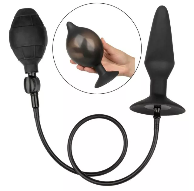 Plug anale gonfiabile dilatatore in silicone dildo nero con ventosa butt sextoys