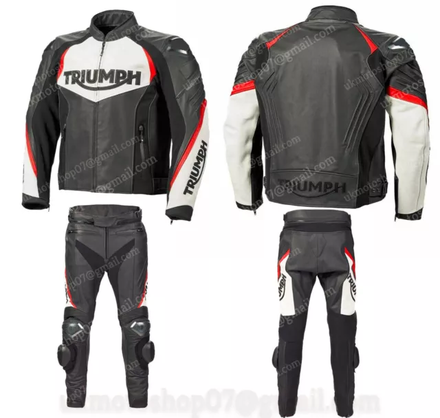 TRIUMPH Tuta In Pelle Da Moto Uomo Motociclista in pelle Giacca Pantaloni 52