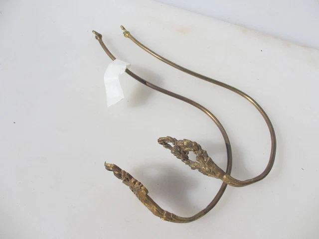 Antique Brass Curtain Tie Backs Hooks French Rococo Baroque Old Urn Gilt Leaf 3