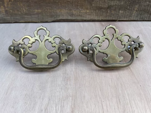 Pair Vintage Matching Dresser Drawer Handle Pulls Furniture Hardware
