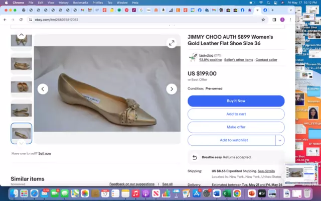JIMMY CHOO AUTH $899 Women's Gold Leather Flat Shoes Size 36 $225.00 ...