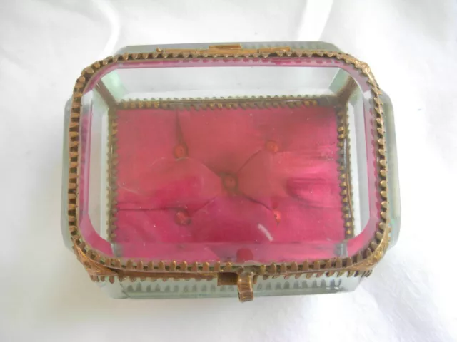 ANTIQUE FRENCH GILT BRASS BEVELED GLASS JEWEL BOX,LATE 19th CENTURY 3
