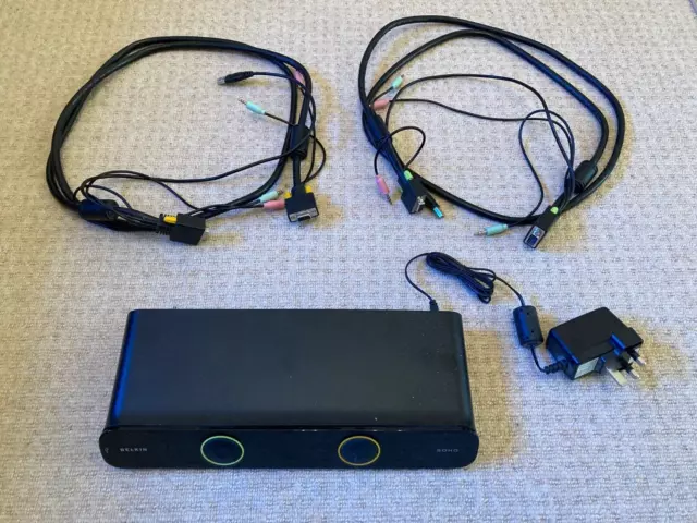 Belkin OmniView SOHO KVM Switch Box F1DS102L with 2 cable kits