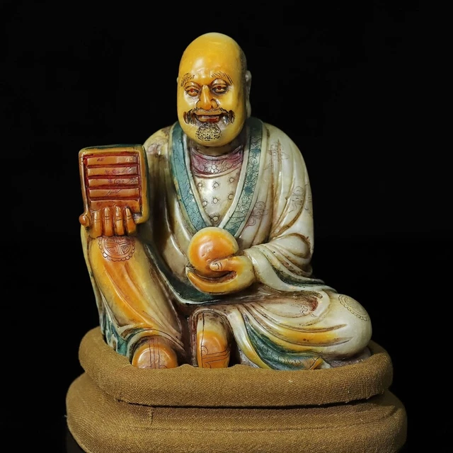 Chinese Exquisite Handmade Lohan carving Shoushan Stone Statue