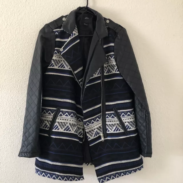 Forever21 Faux Leather Quilted Sleeve Southwestern Print Jacket Women Small