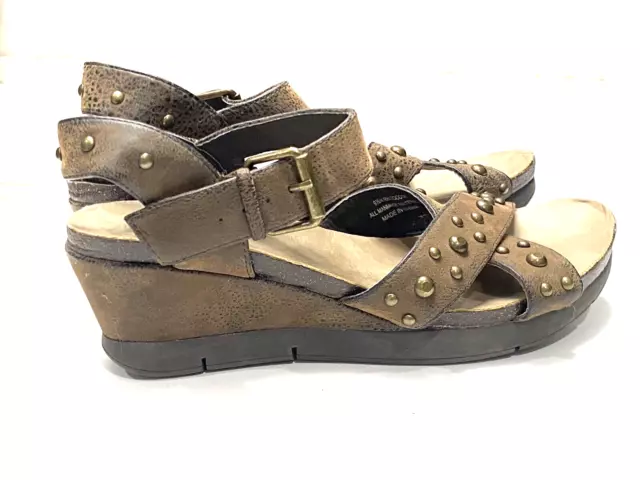 NEW Ruff Hewn $65 Toccoa Studded Wedge Slingbacks Sandals Brown Womens Sz 9.5