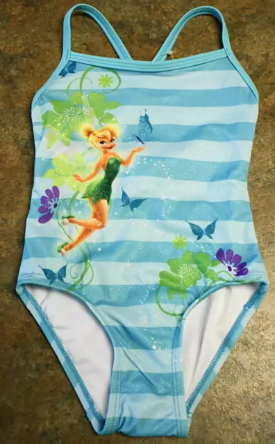 New Disney Store TINKER BELL Striped Swimsuit Girls 2/3