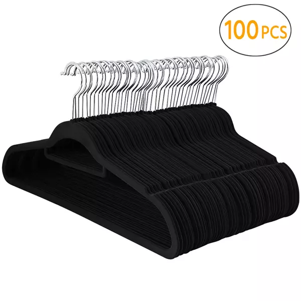 Black Velvet Hangers 100 Pcs Non Slip Flocked Coat Clothes Space Saving Hangers