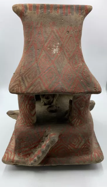 Antique Nayarit Pottery House Model With Figures