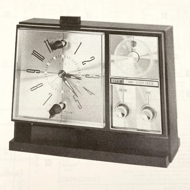VINTAGE 1968 ELGIN Clock Radio Model R3800 Wire Schematic Service