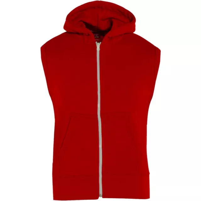 Kids Girls Boys Plain Gilet Red Fleece Hoodie Zipper Sleeveless Jacket 7-13 Year