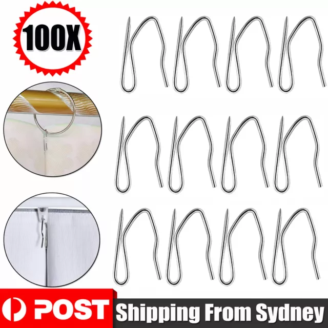 100X Metal Curtain Hooks Plated Hooks Heavy-Duty Offset Pin-On Drapery Hooks AUS