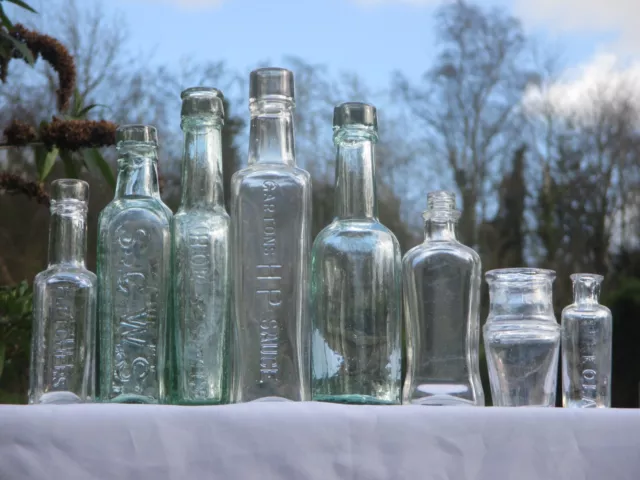 8X Vintage Old Antique Chemist Medicine Apothecary Cure Medical Glass Bottles