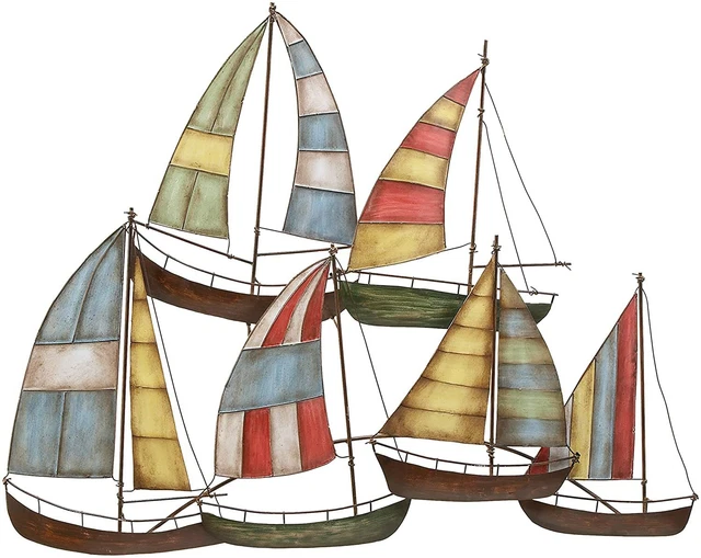 Nautical Sailboat Wall Plaque Decor Hang Art Patio Fence Porch Home Garden Yard