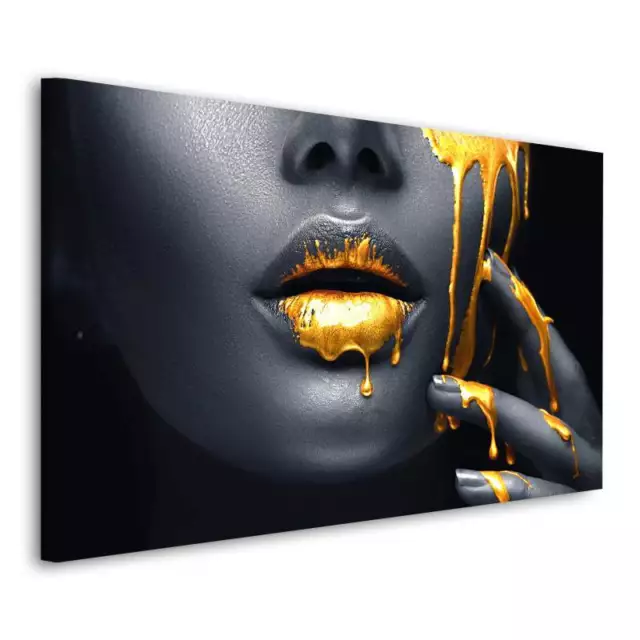 Quadro moderno stampa su tela Abstract Gold Lips canvas