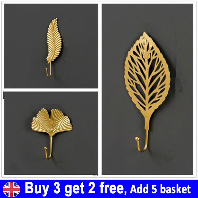 Gold Leaf Hook Coat Hat Key Hook Wall Hanging Kitchen Home Towel Hooks DecBD