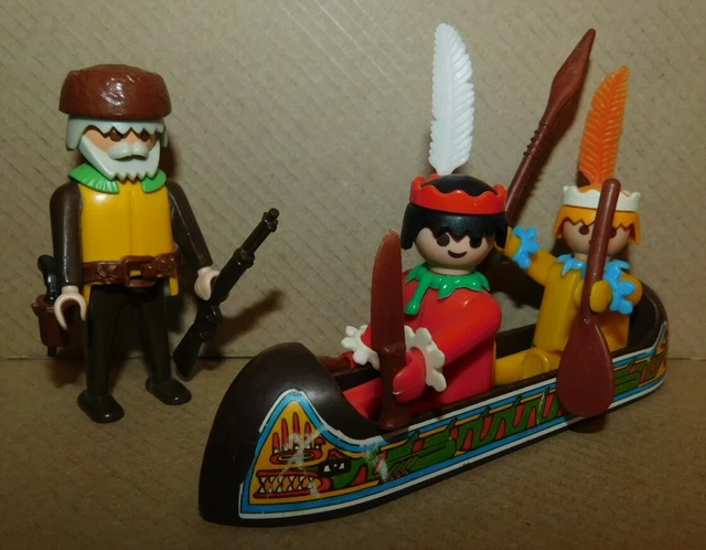 Figurines Timpo Western – Trappeurs, Indien Et Canoë – Plastique Peint