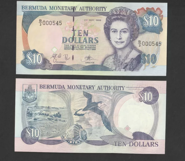 Bermuda 10 Dollars $10 (1999) P42d Low Number - UNC