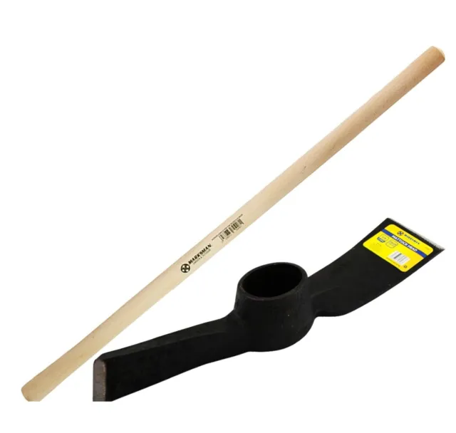 90CM MARKSMAN WOODEN Beech Handle & 5LB MATTOCK HEAD PICK AXE Garden Digging NEW