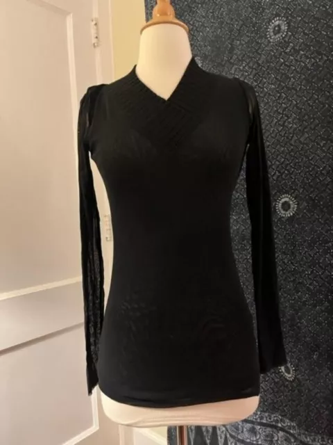 Jean Paul Gaultier Fuzzi Black Mesh V Neck Long Sleeve Top Medium