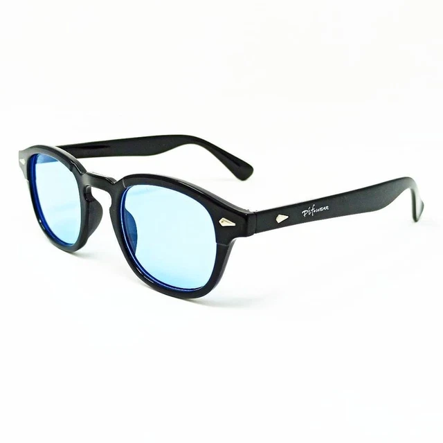 Occhiali da sole Johnny Depp uomo donna nero lenti blu Brand Pif wear John1