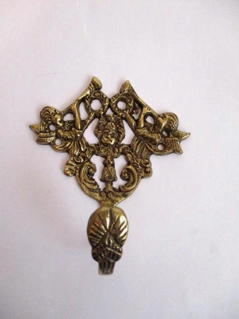 Ornate Brass Wall Mount Hook Hanger-Coat/Hat/Towel Rack-Angels w/Trumpets/Cherub