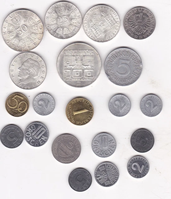 Sammlung Münzen aus Österreich von 1951 bis 1990 2 Groschen bis 100 Schilling