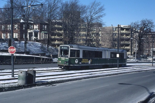 Trolley Slide - Boston T MBTA #3495 LRV Transit Train Car 1981 Commonwealth Ave