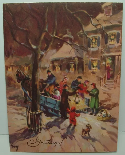 UNUSED-E. Madsen- 1940's People, Hay Sleigh - 1949 RUST CRAFT Christmas Card