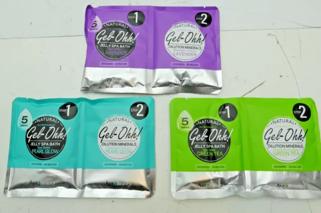 3 New Packs-Avry Beauty Jelly Spa Pedicure Bath-Green Tea + Lavender +Pearl Glow