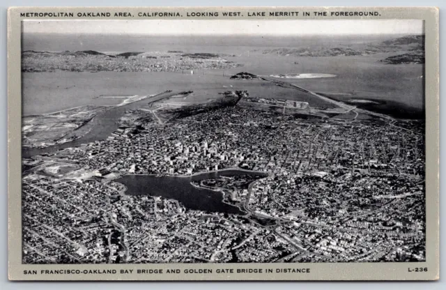 Oakland CA~Aerial View~Lake Merrit~Golden Gate Bridge in Background~1930s B&W PC