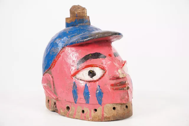 Pink and Blue Yoruba Gelede Mask 9" - Nigeria - African Art