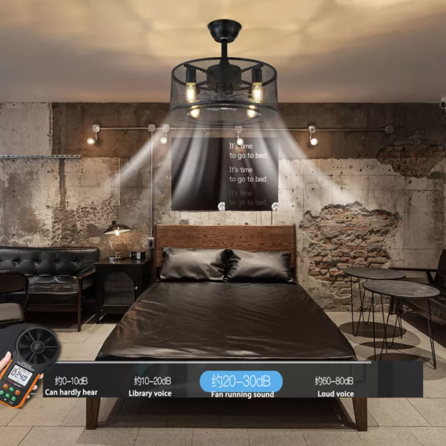 Industrial Ceiling Fan with Lights 18" Caged Fans with Remote 3 Wind Speeds